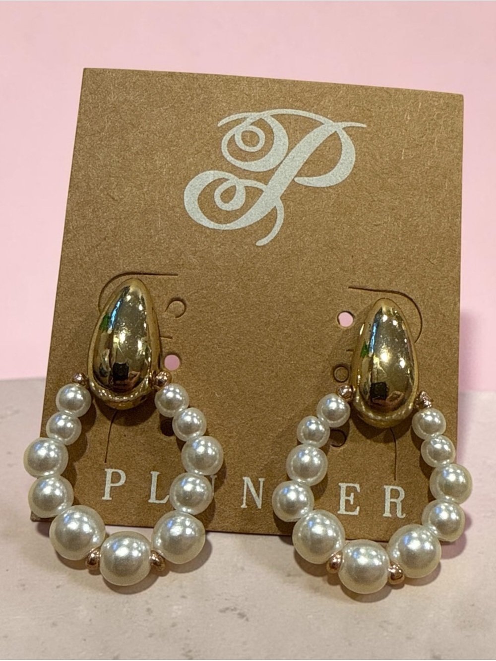 Plunder Gold Hoop Earrings with White Pearl Beads